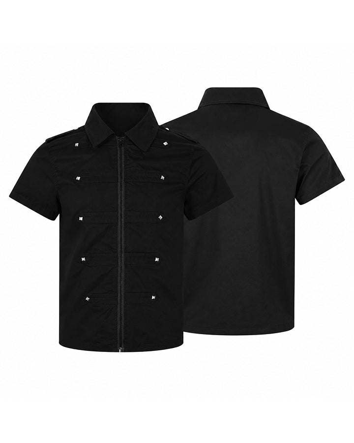 New Dark Gothic Rivet Zip Short Sleeve Shirt