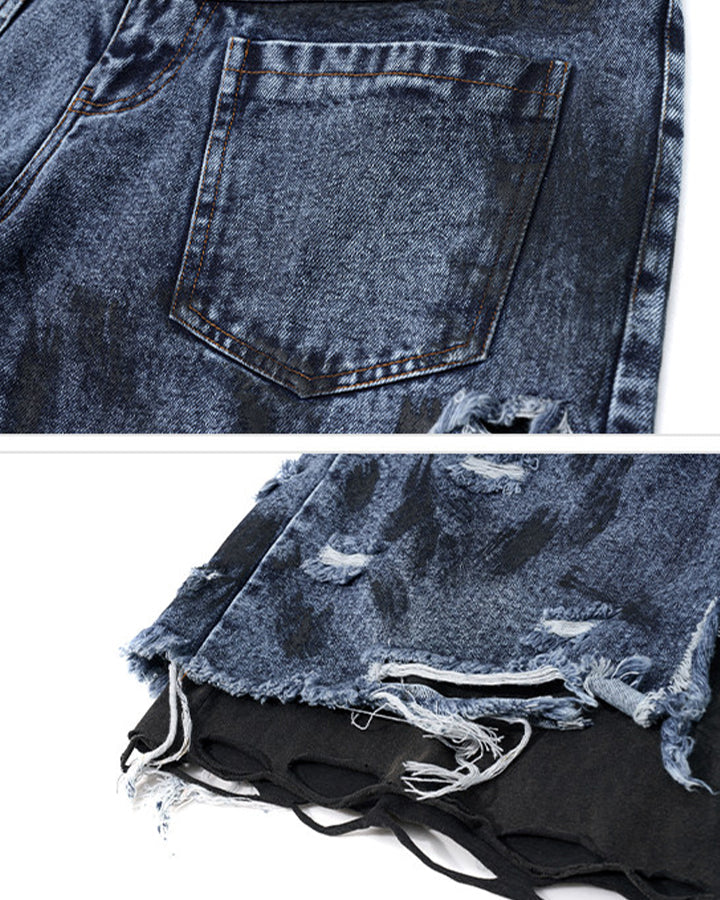 New Dirty-Washed Distressed Men’s Denim Mid Shorts