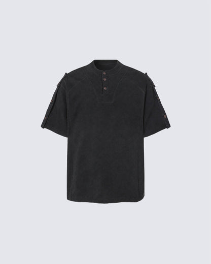 Utility Vintage Contrast Stitch Button Henley New Tee