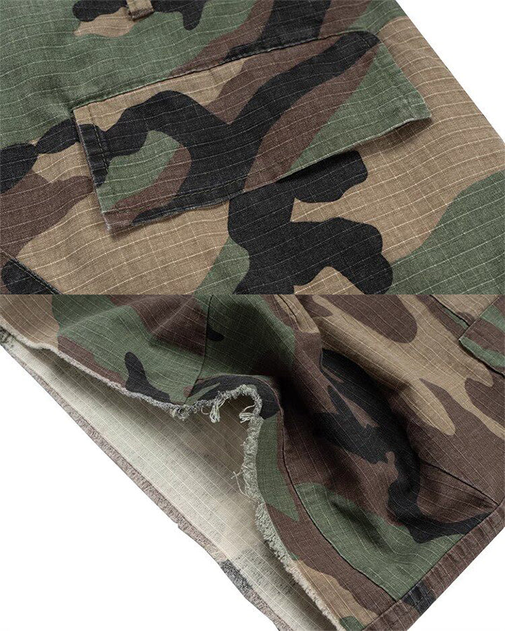 KIIKIO Utility Camo Cargo Pocket Wide Knee Shorts