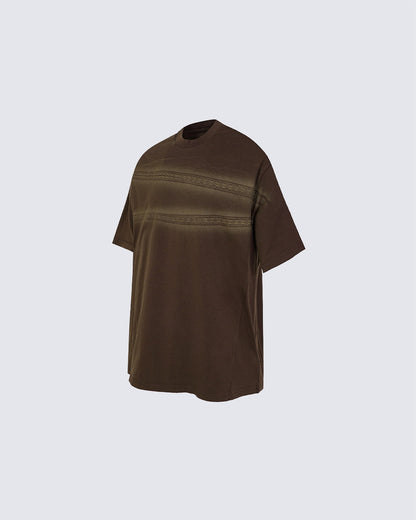 New Dark Gothic Lace Stripe Washed Boxy Tee