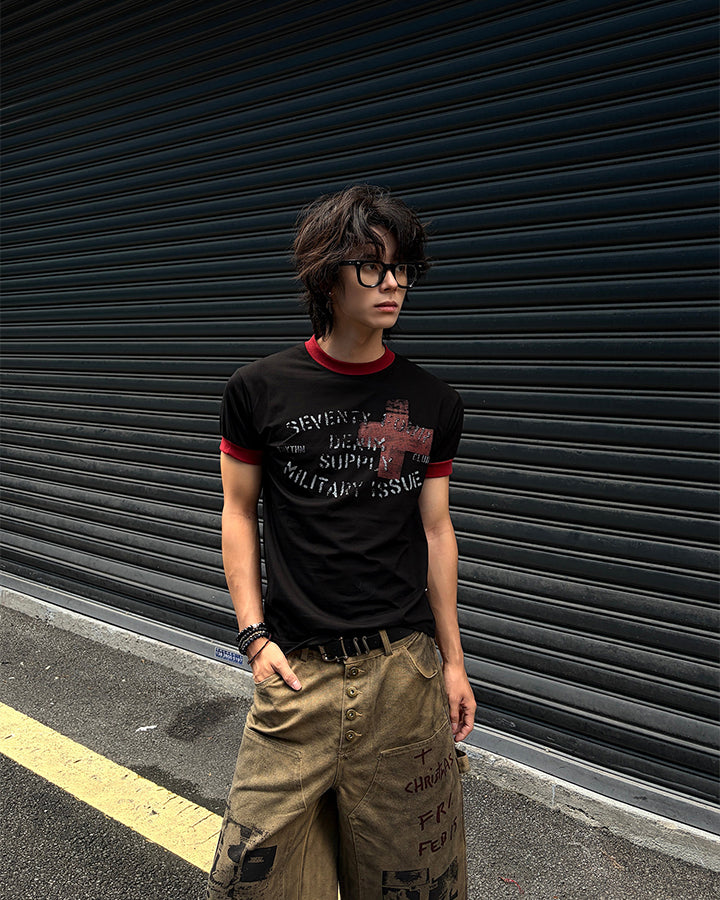 KIIKIO Vintage Contrast-Trim Graphic Tee
