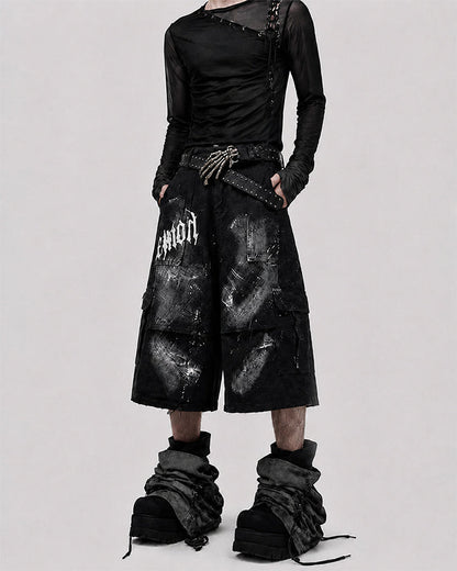 Subculture Gothic Lace-Up Sheer Mesh Long Sleeve Top New