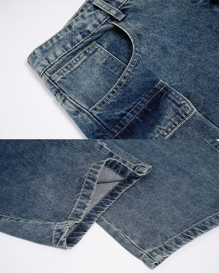 KIIKIO Utility Strappy Cargo Wide Denim Pants