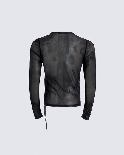 Subculture Gothic Lace-Up Sheer Mesh Long Sleeve Top New