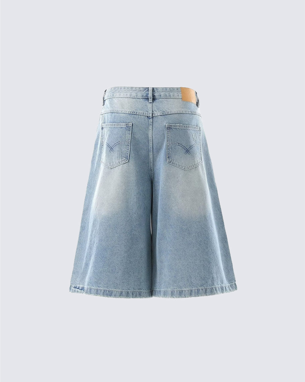 KIIKIO Vintage Light-Wash Distressed Wide Denim Shorts