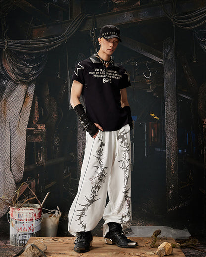 Y2K Dark Dragon Rose Rhinestone Straight Leg Sweatpants
