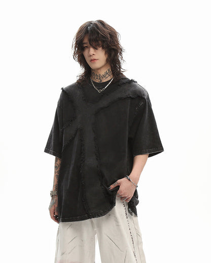 New Vintage Gothic Frayed Cross Graphic T-Shirt