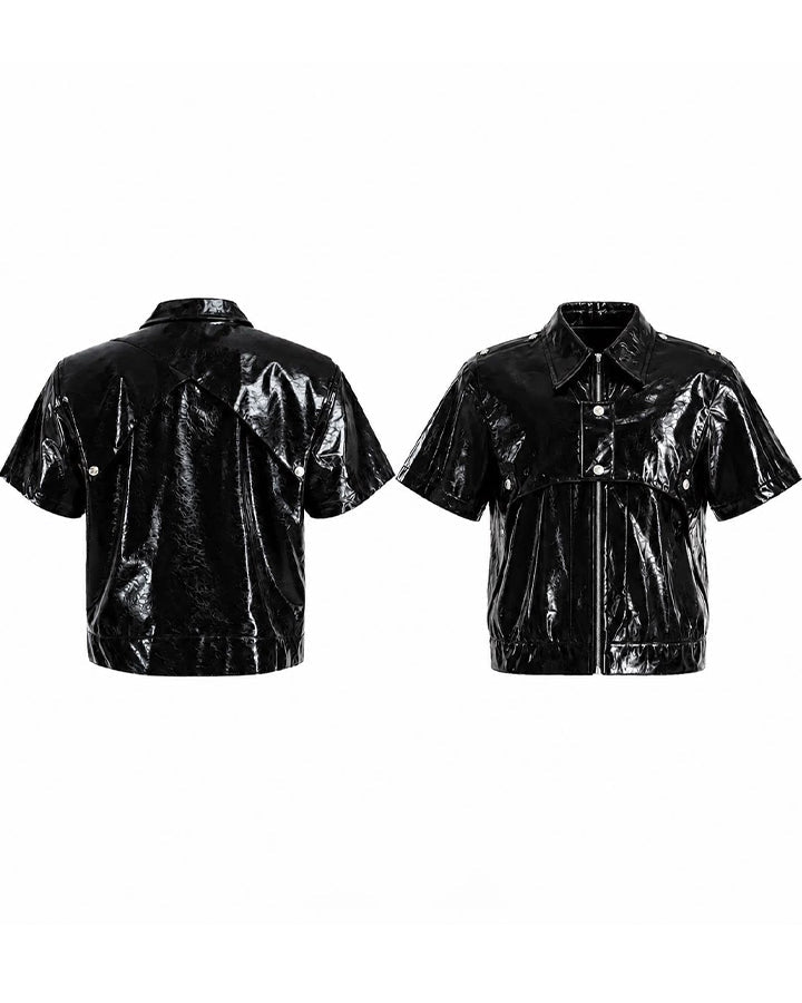 KIIKIO Gothic Glossy PU Cropped Zipper Shirt