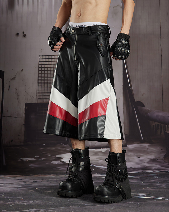 New Racing Moto Avant-Garde Contrast Panel PU Shorts