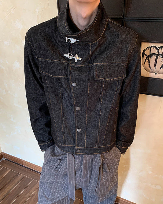 Stand Collar Buckle Denim Jacket