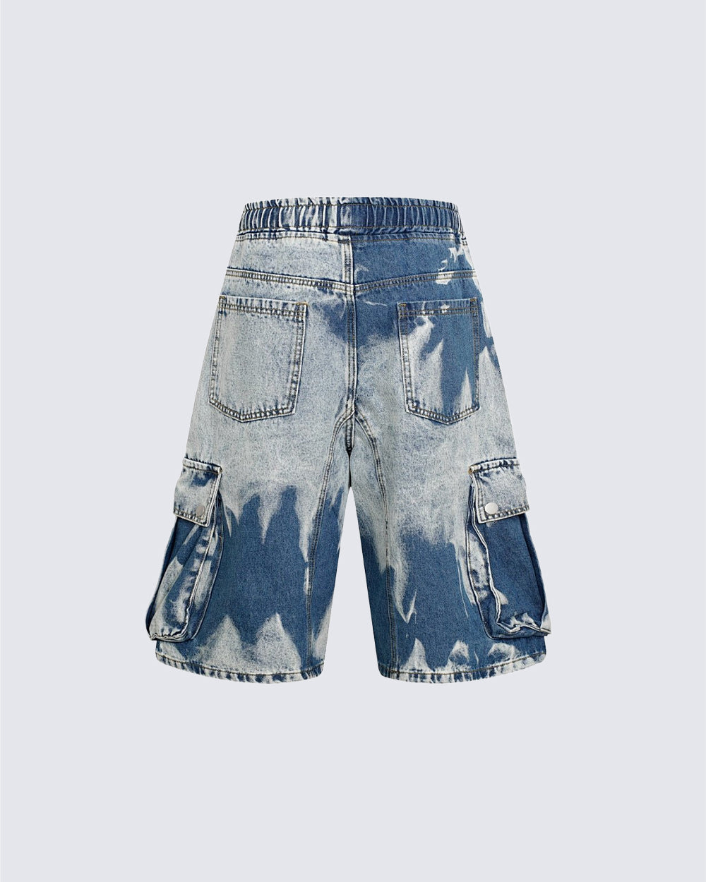 KIIKIO Utility Dark-Wash Drawstring Cargo Wide Denim Shorts