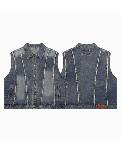 Dark Washed Button Pocket Sleeveless New Denim Vest