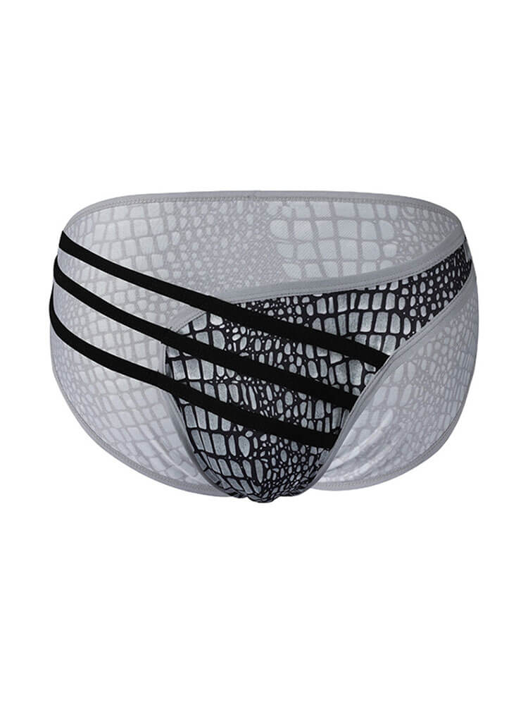Men's Sexy Crocodile-Print Three-Strap Briefs