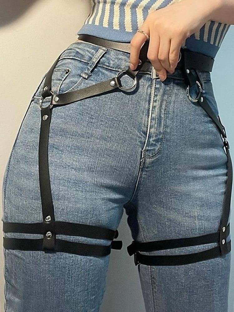 Men's Sexy PU Leather Restraints Leg Harness