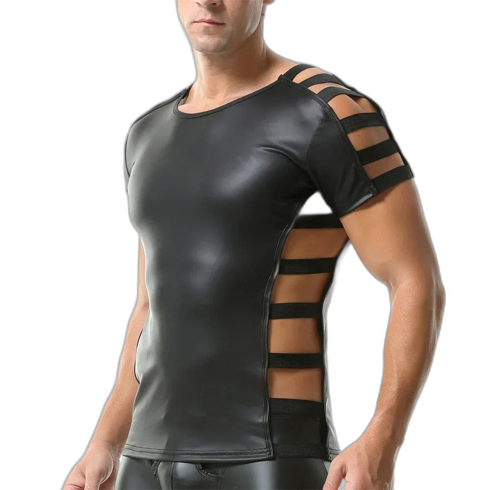 Side Strap Open Leather Tee