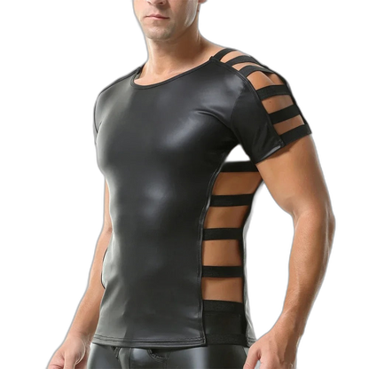 Side Strap Open Leather Tee