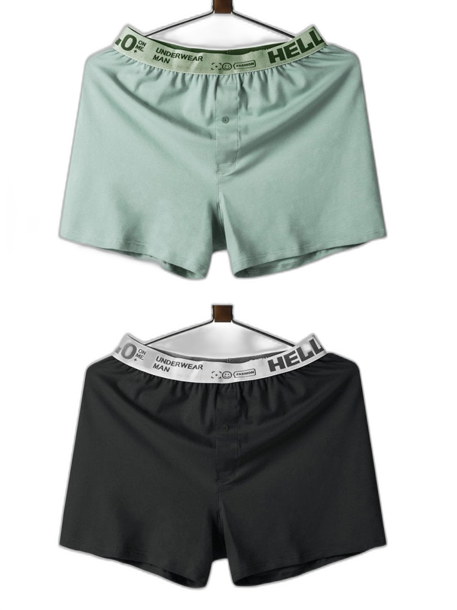 2 Pack Men’s Woven Cotton Boxer Shorts With Button Fly