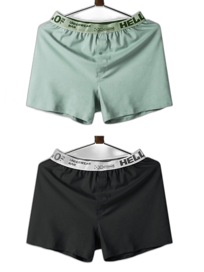 2 Pack Men’s Woven Cotton Boxer Shorts With Button Fly