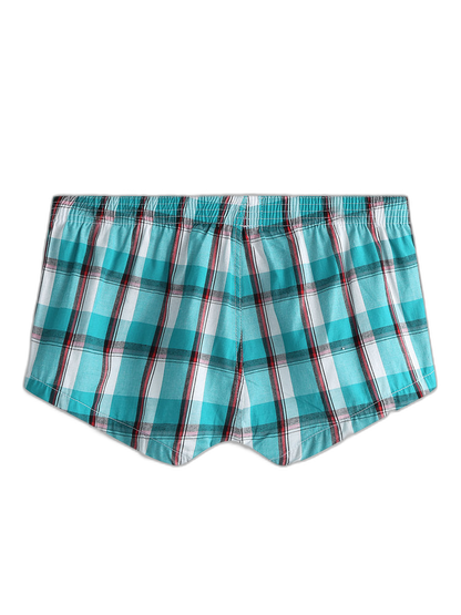 Mens Plaid Front Pouch Boxer Shorts