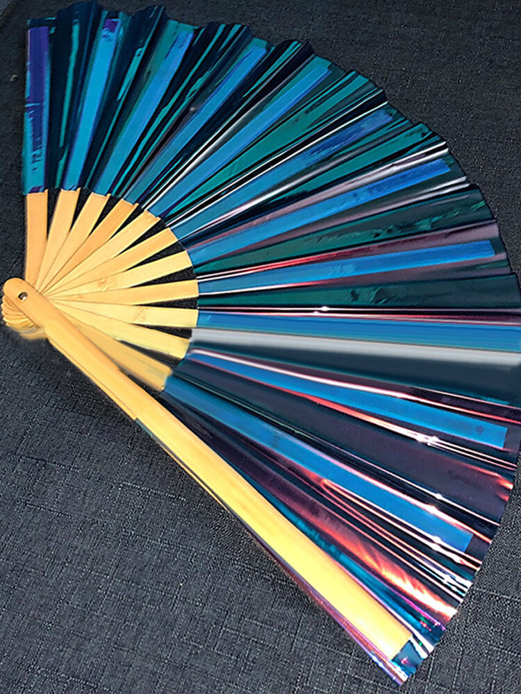 Nightclub Holographic PVC Iridescent Folding Fan
