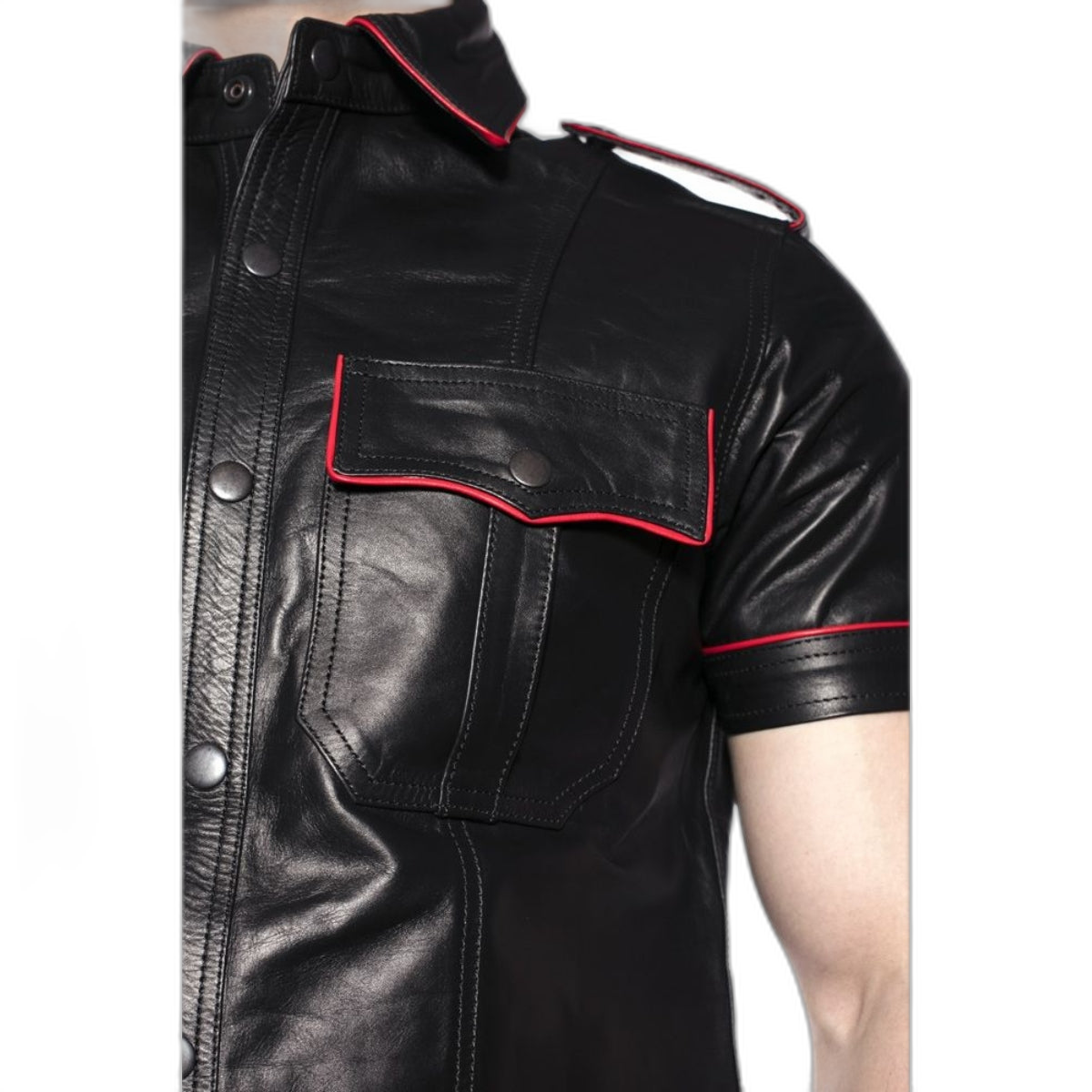 Prowler RED Leather Police Shirt Black Red XS
