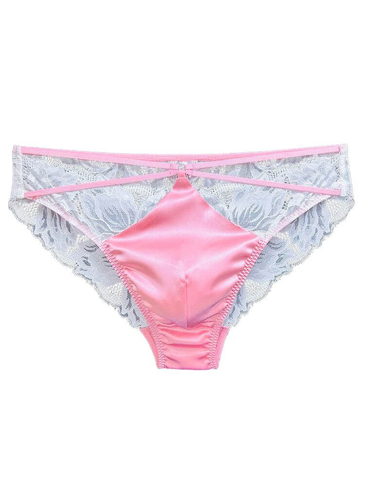 Men's Sexy Cross-Strap Transparent Lace Silk Briefs
