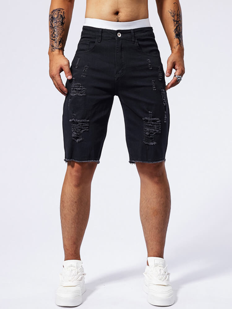 Men's Slim Fit Ripped Denim Shorts