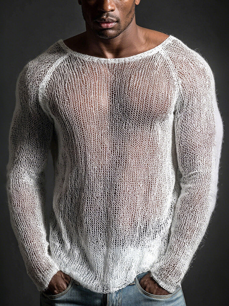 Men's Sexy Hollow Breathable Long-Sleeve Beach Top