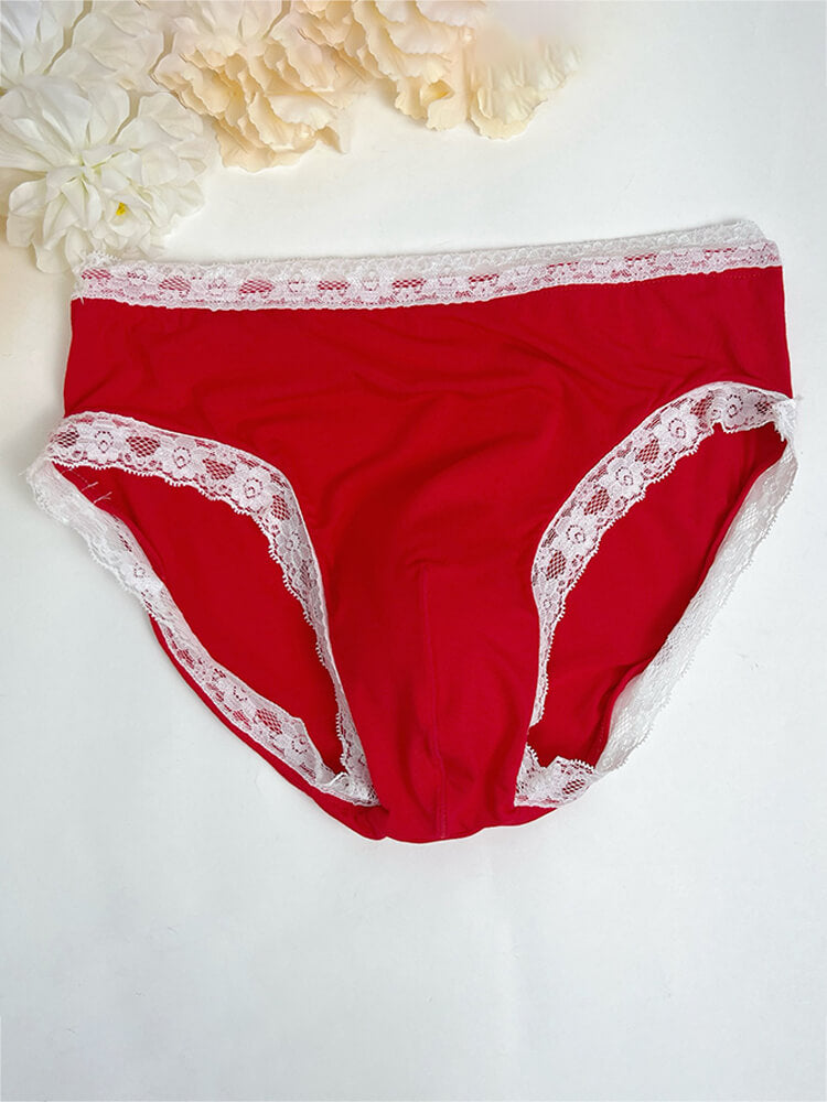 Men's Sexy Solid-Color Lace-Trim Comfortable Briefs