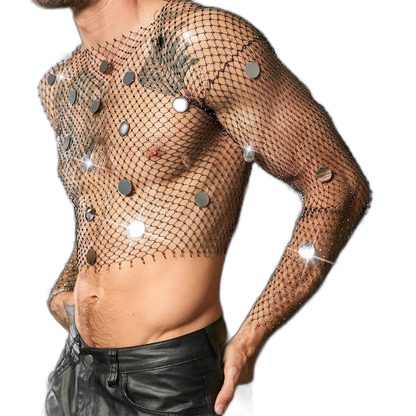 Mirror Sequin Cropped Rhinestone Mesh Top