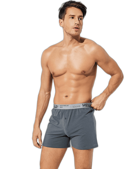 2 Pack Men’s Woven Cotton Boxer Shorts With Button Fly