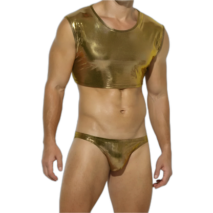 Shiny Sleeveless Crop Vest / Briefs