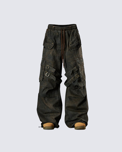 Washed Pleated Utility Cargo Pants