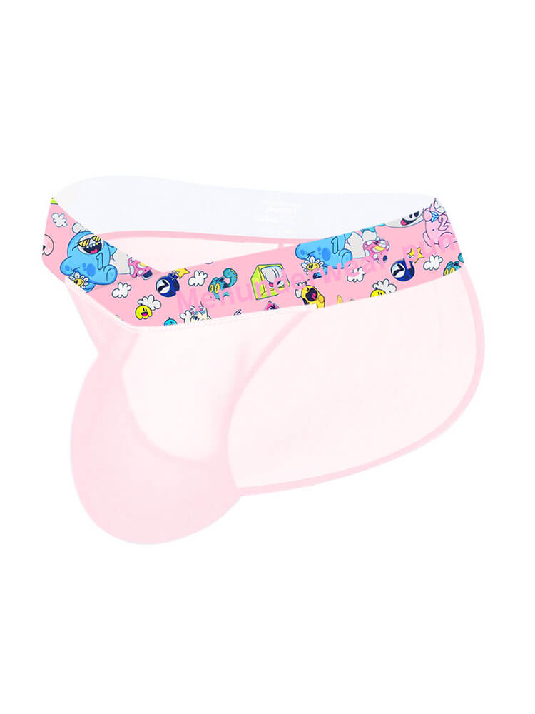 Men's Sexy V-Shaped Cartoon Pattern Belt Sheer Briefs