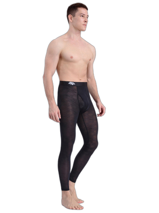 Men's Sexy Transparent Ice Silk Jacquard Seamless Tights Warm Pants