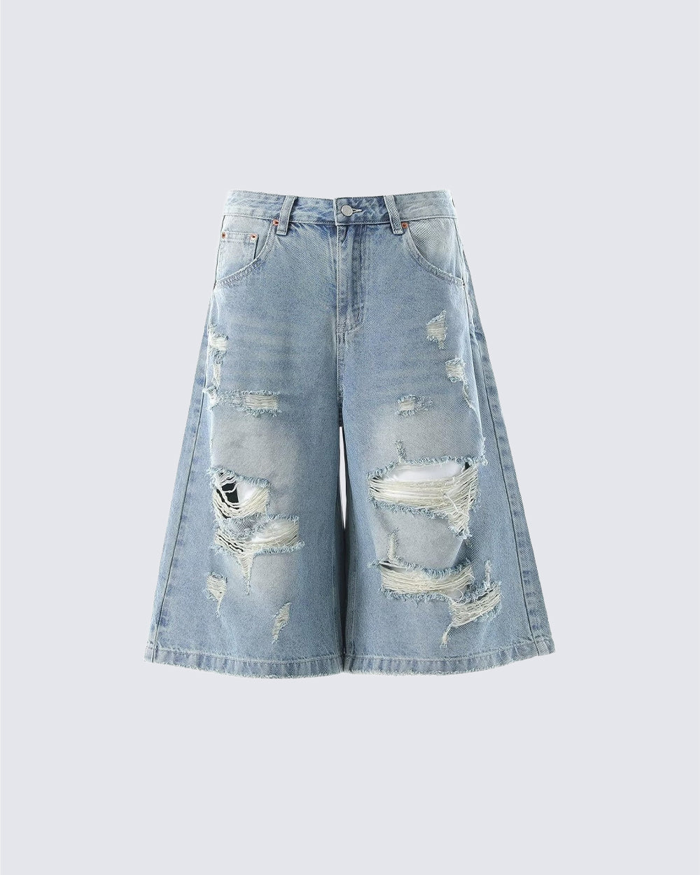 KIIKIO Vintage Light-Wash Distressed Wide Denim Shorts