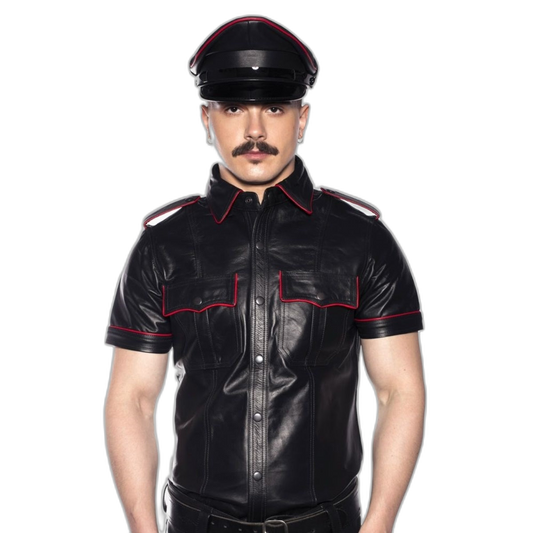 Prowler RED Leather Police Shirt Black Red XS