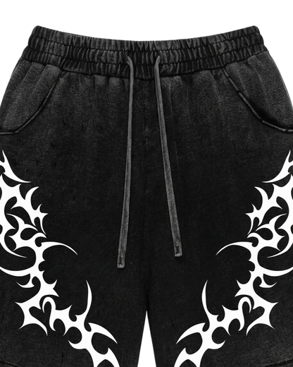 Tribal Print Black Sweat Shorts