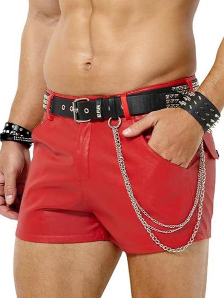 Men's Casual Street Multicolor PU Leather Shorts