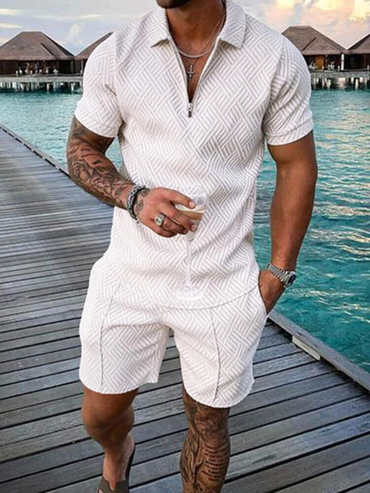 Men's Short Sleeve Polo Shirt And Shorts Set