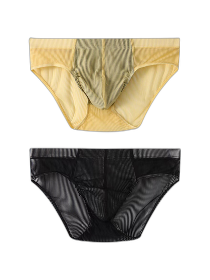 2 Pack Men’s Striped Separate Pouch Thin Briefs