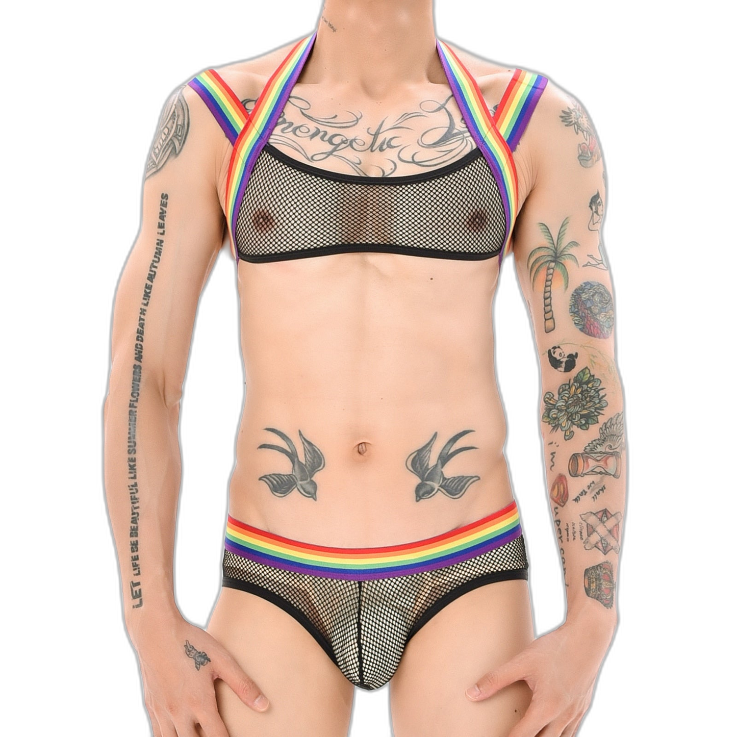 Gay Pride Mesh Harness + Underwear Outfit
