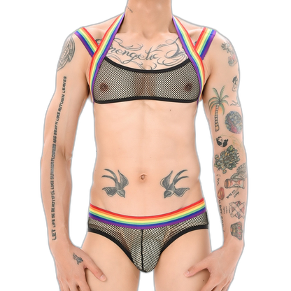 Gay Pride Mesh Harness + Underwear Outfit