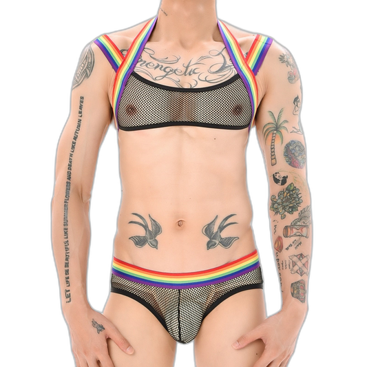 Gay Pride Mesh Harness + Underwear Outfit