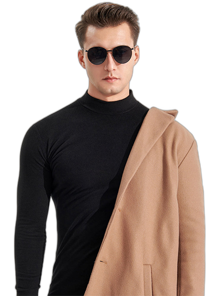 Mid-neck Men's Fleece Warm Bottoming Top T-shirt