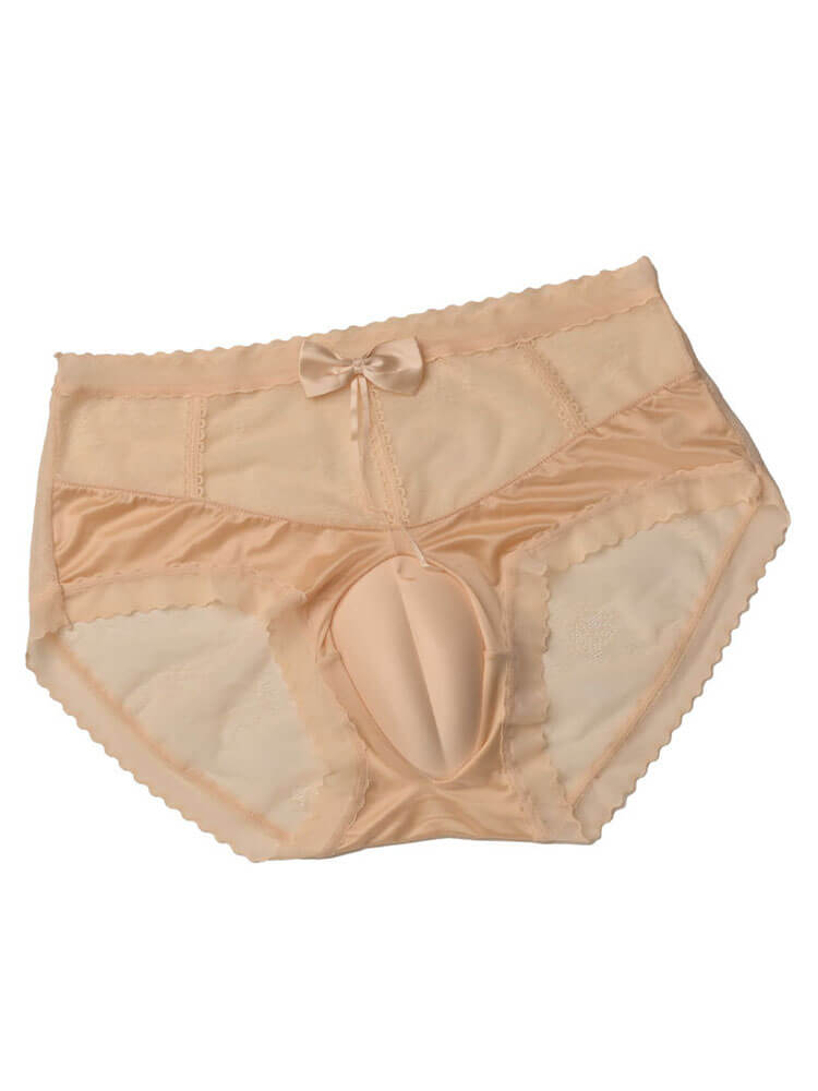 Men's Sexy Lace Bow Crossdressing Solid Color Briefs