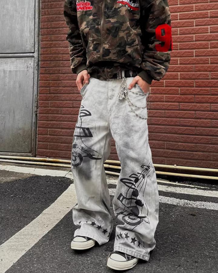 KIIKIO Y2K Music Note Star Wide-Leg Jeans