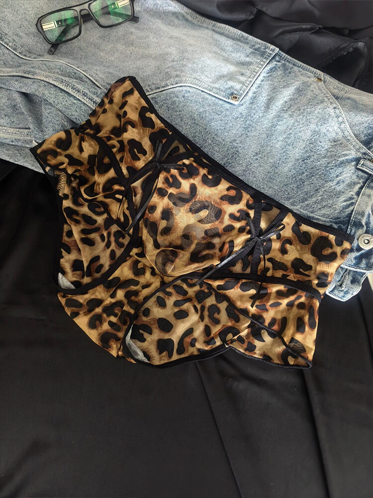 Men's Sexy Cut-Out Leopard Print U-Pouch Briefs