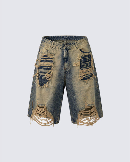 KIIKIO Vintage Layered Distressed Denim Shorts